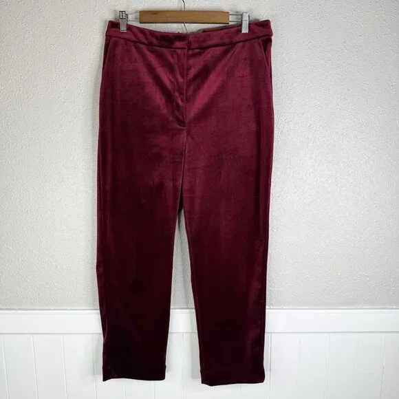 Express Editor High Rise Velvet Stretch Straight Ankle Pants Ruby Red SZ 14 - Picture 2 of 16